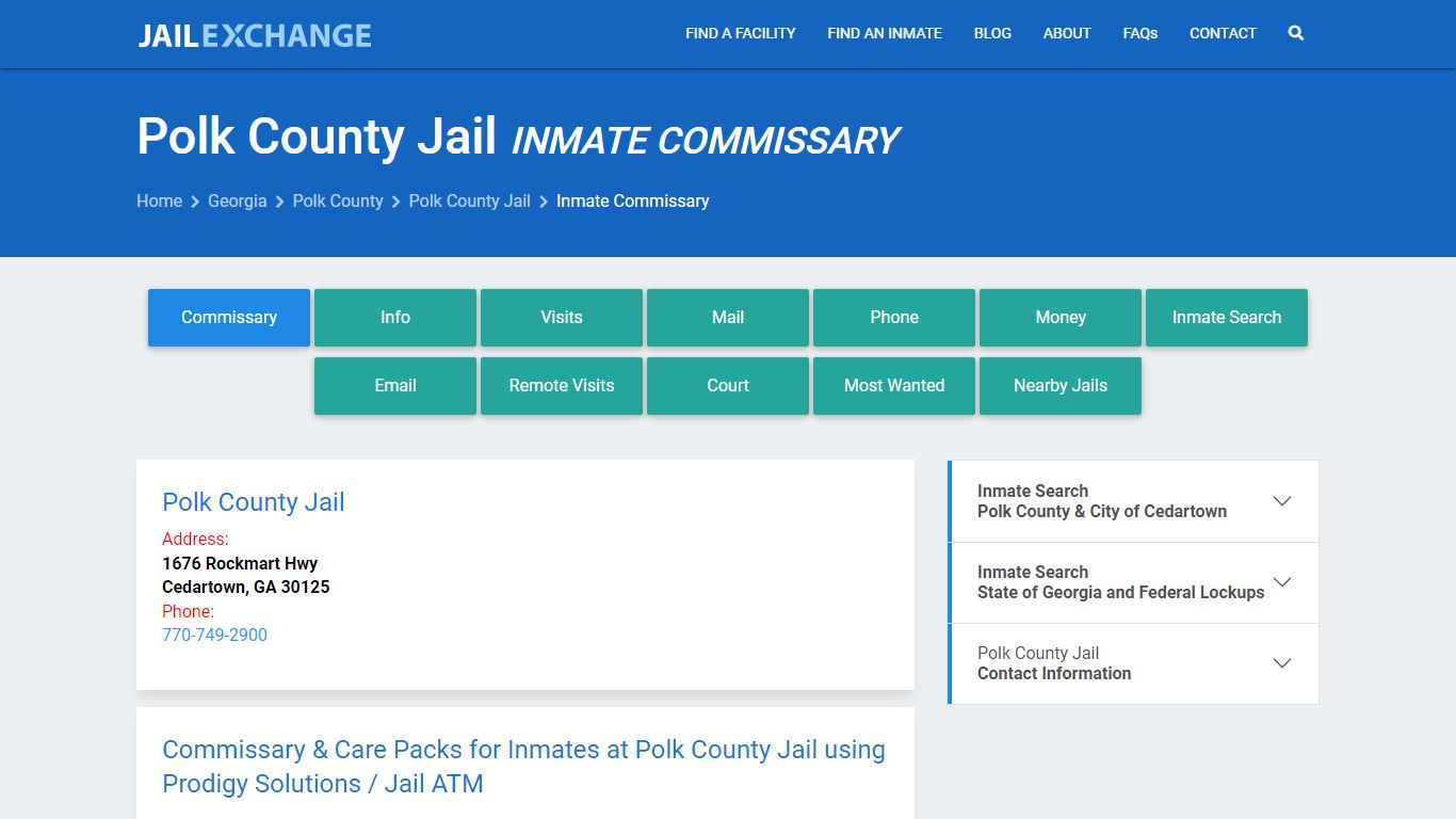 Inmate Commissary, Care Packs - Polk County Jail, GA